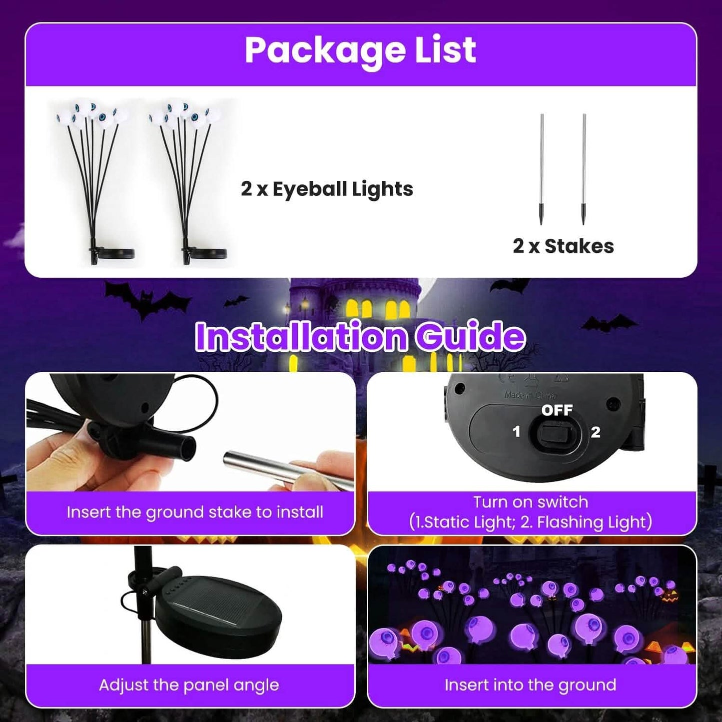 2-Pieces: Solar Scary Eyeball Lights Halloween Decoration Swaying Light DailySale