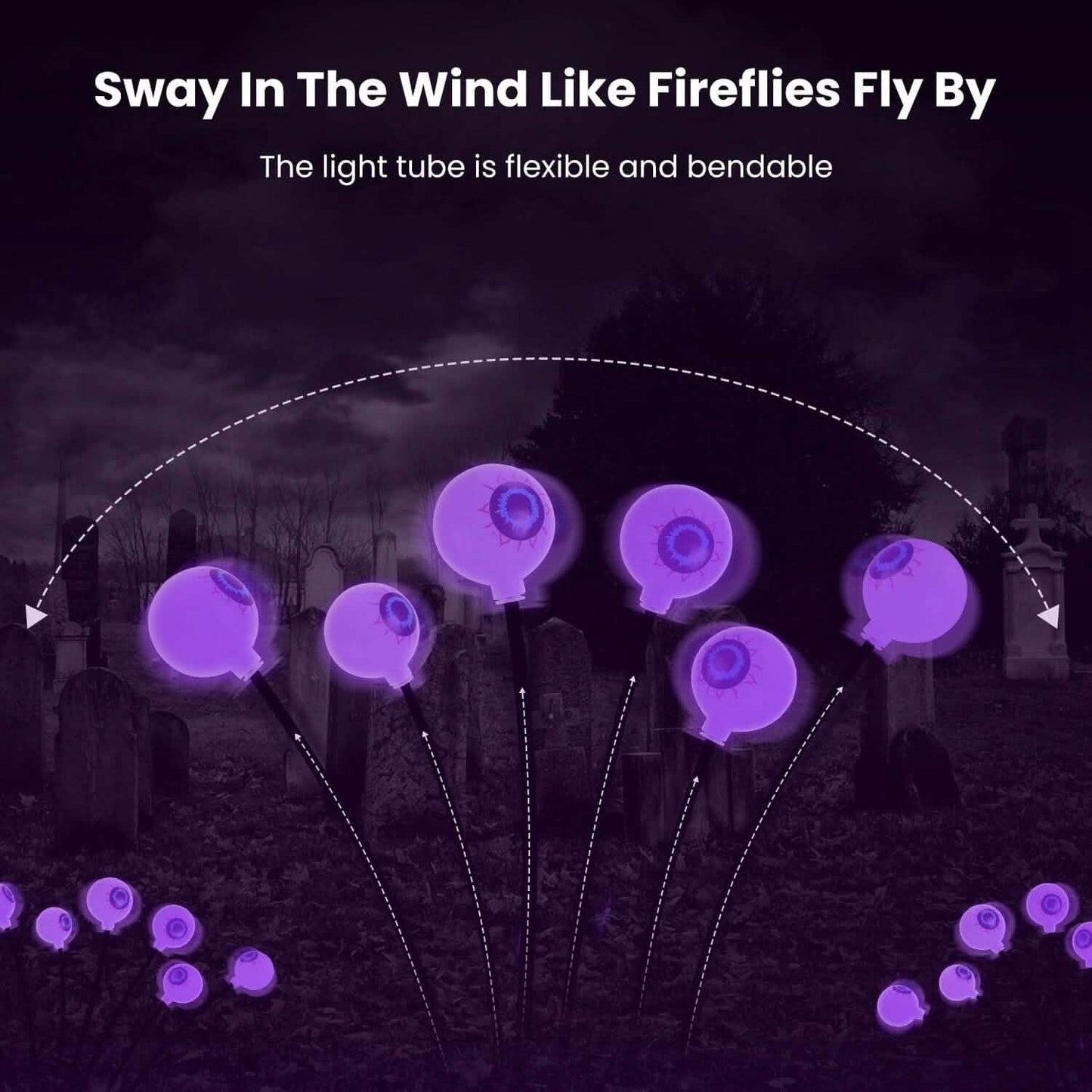2-Pieces: Solar Scary Eyeball Lights Halloween Decoration Swaying Light DailySale