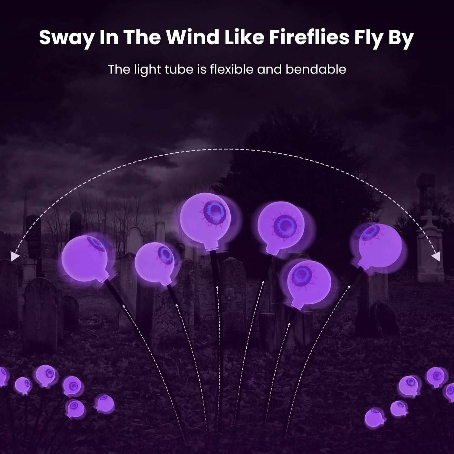 2-Pieces: Solar Scary Eyeball Lights Halloween Decoration Swaying Light DailySale