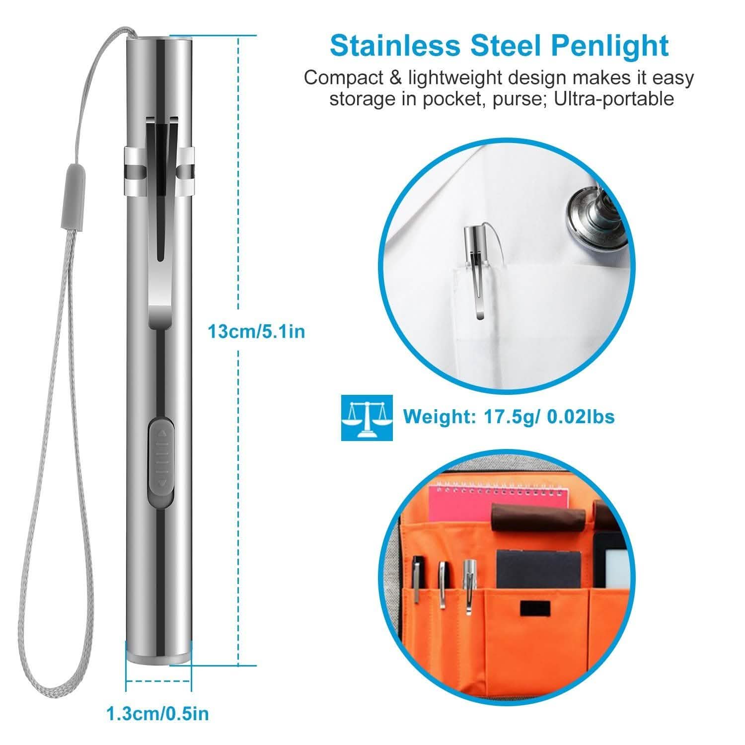 2-Pieces: Stainless Steel Flashlight Repair Water Resistant for Medical Students DailySale