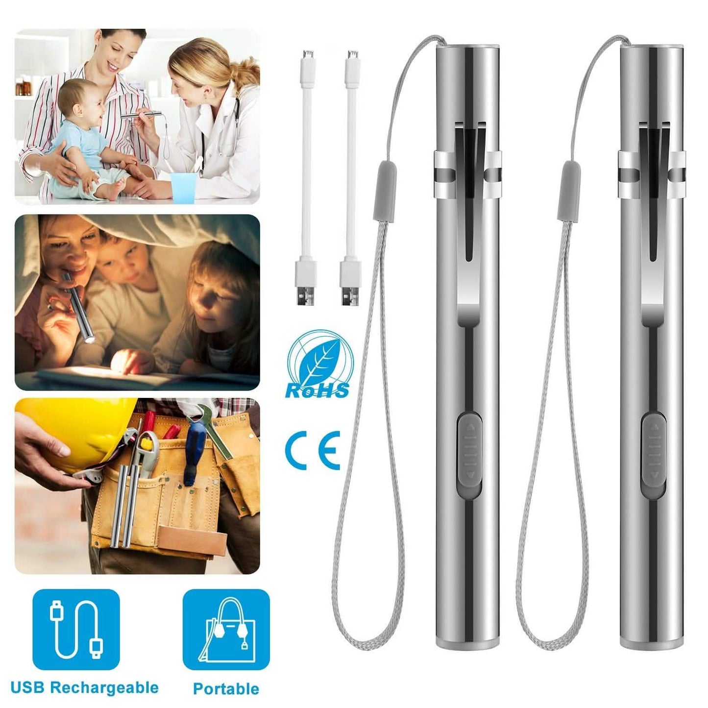 2-Pieces: Stainless Steel Flashlight Repair Water Resistant for Medical Students DailySale