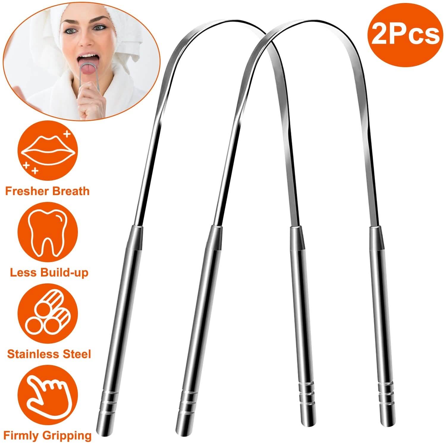 2-Pieces: Tongue Scraper Cleaner Stainless Steel DailySale