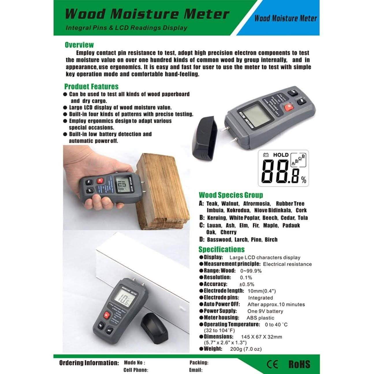 2-Pins Wood Industry Digital Moisture Meter DailySale