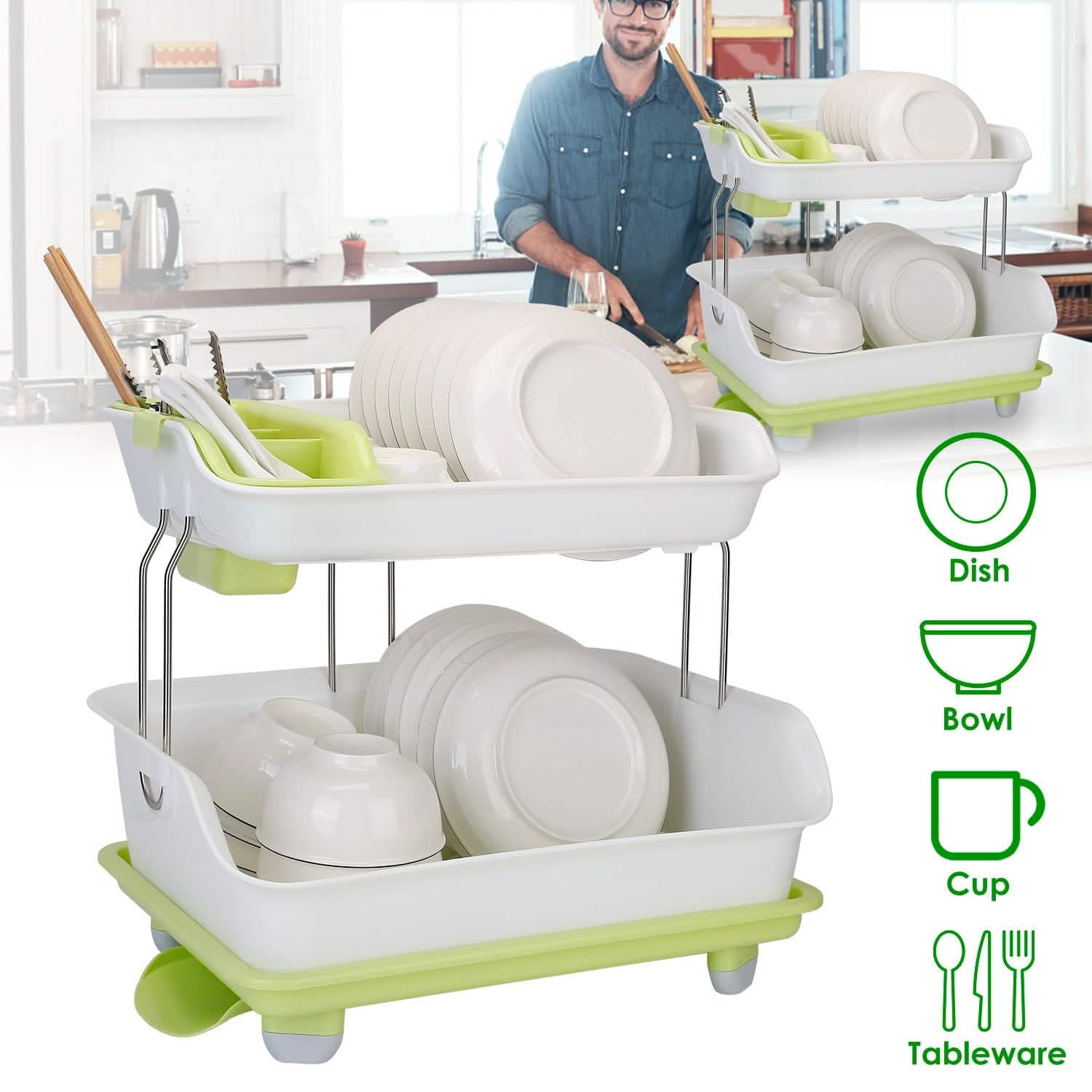 2-Tier Dish Drying Rack Cutlery Drainer DailySale