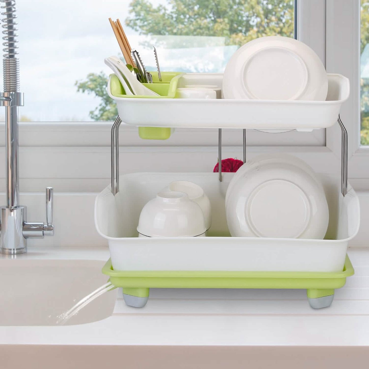 2-Tier Dish Drying Rack Cutlery Drainer DailySale