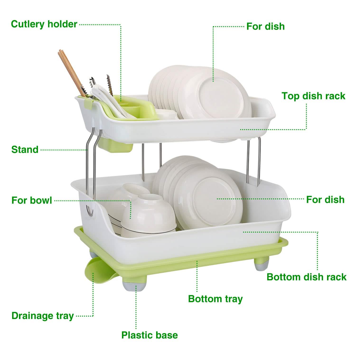 2-Tier Dish Drying Rack Cutlery Drainer DailySale