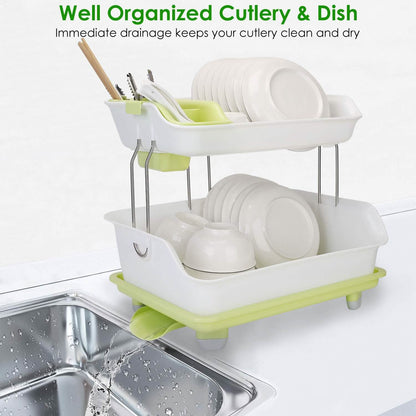 2-Tier Dish Drying Rack Cutlery Drainer DailySale