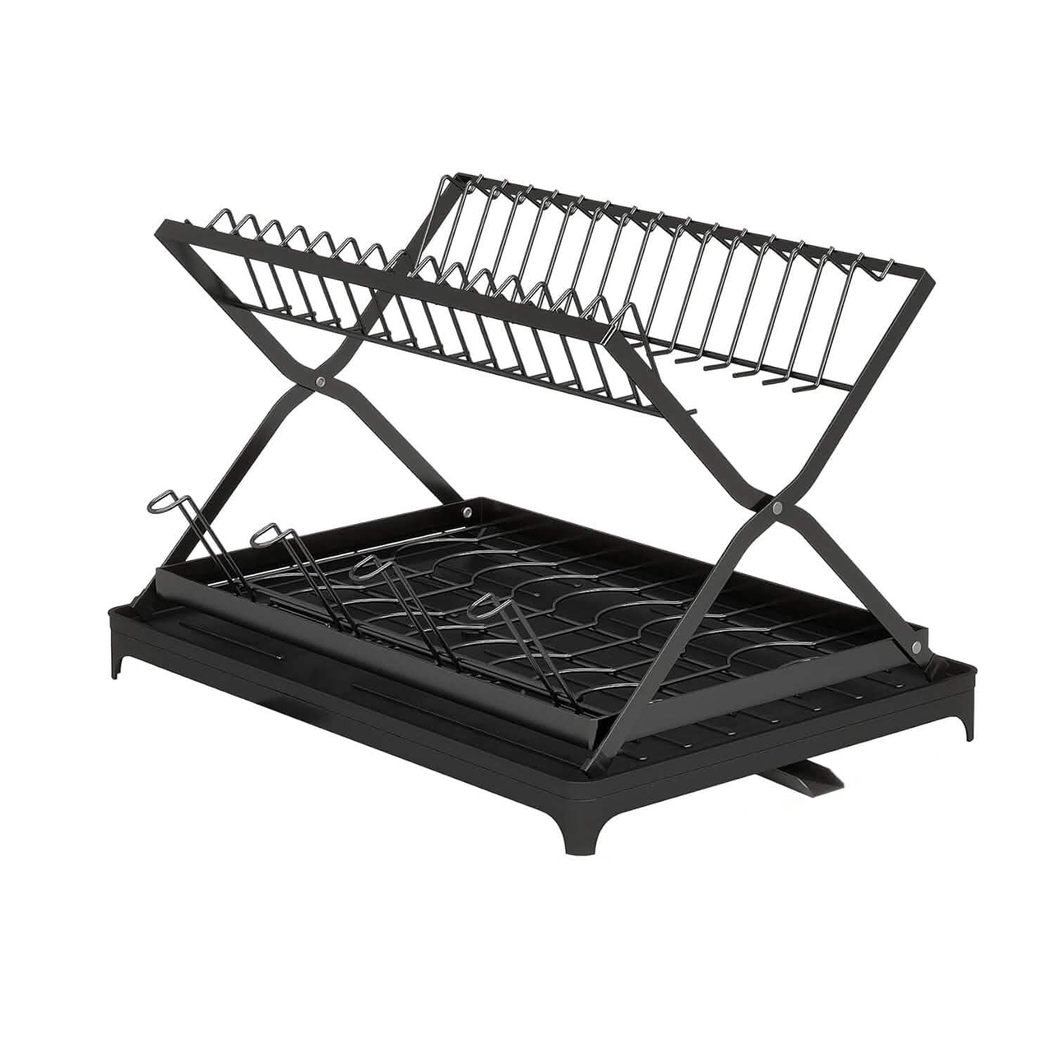2-Tier Dish Drying Rack with Cup Holder and Drainboard DailySale