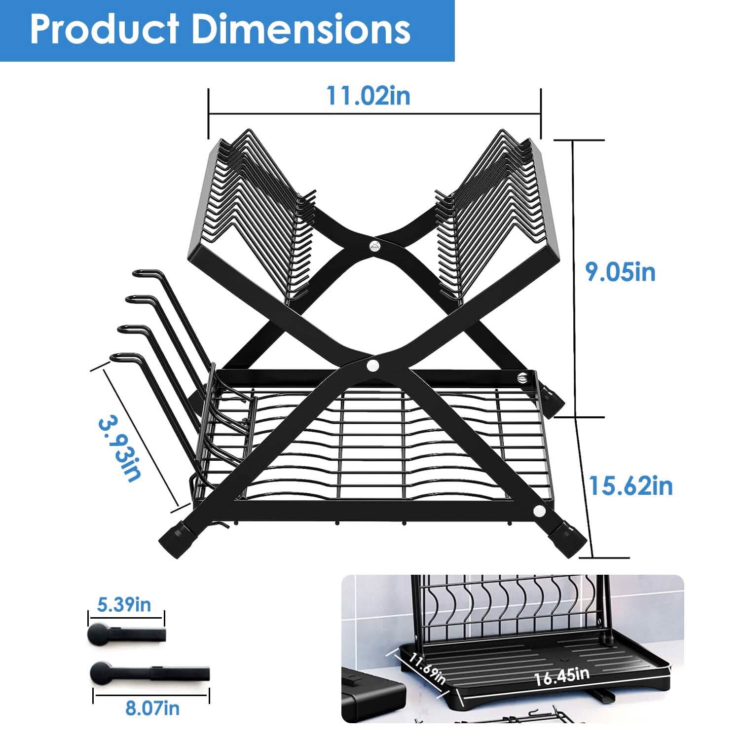 2-Tier Dish Drying Rack with Cup Holder and Drainboard DailySale