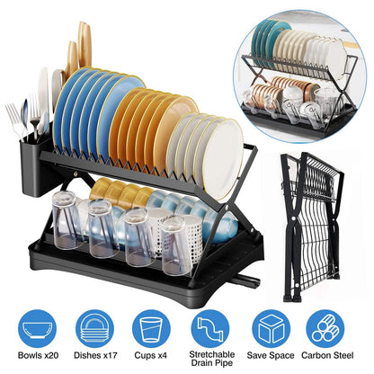 2-Tier Dish Drying Rack with Cup Holder and Drainboard DailySale