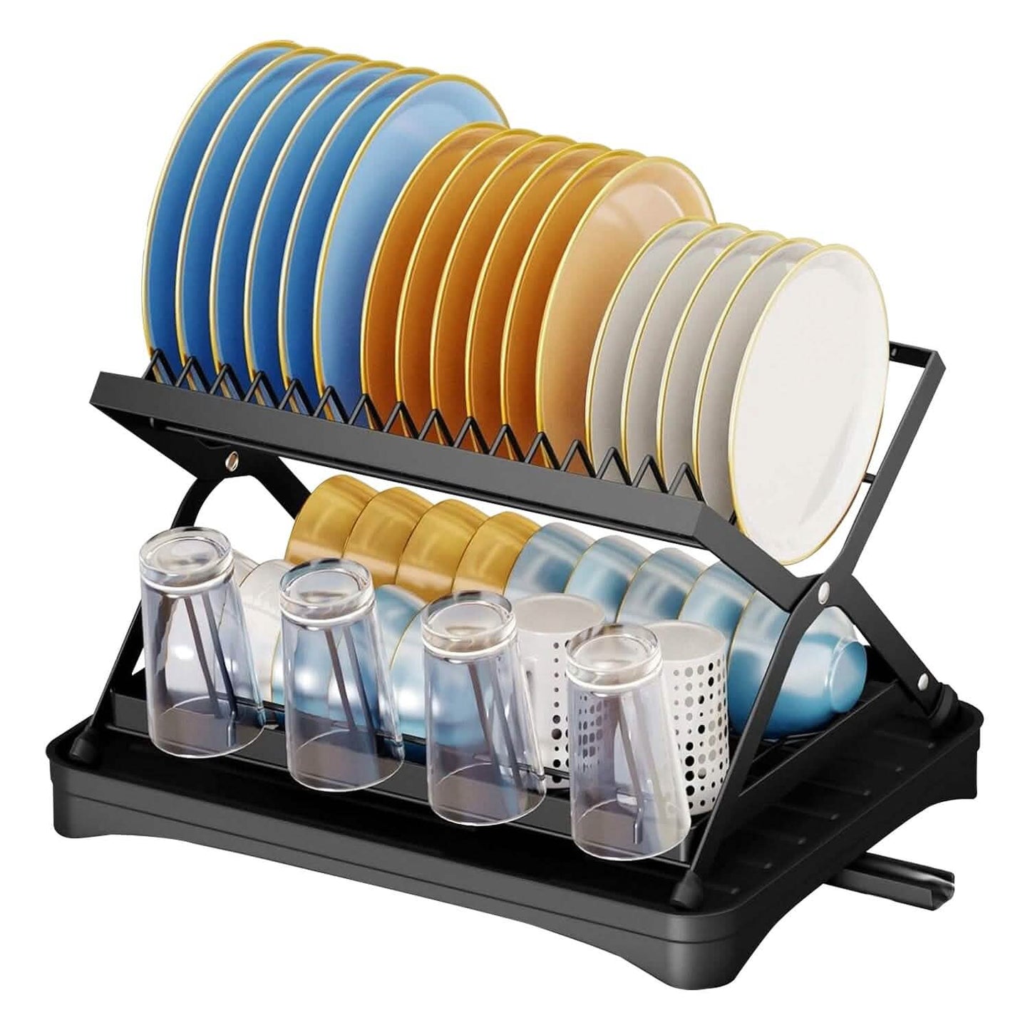 2-Tier Dish Drying Rack with Cup Holder and Drainboard DailySale