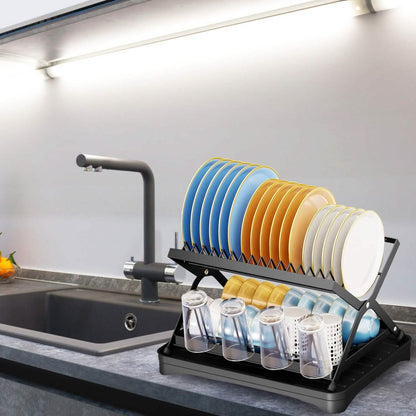 2-Tier Dish Drying Rack with Cup Holder and Drainboard DailySale