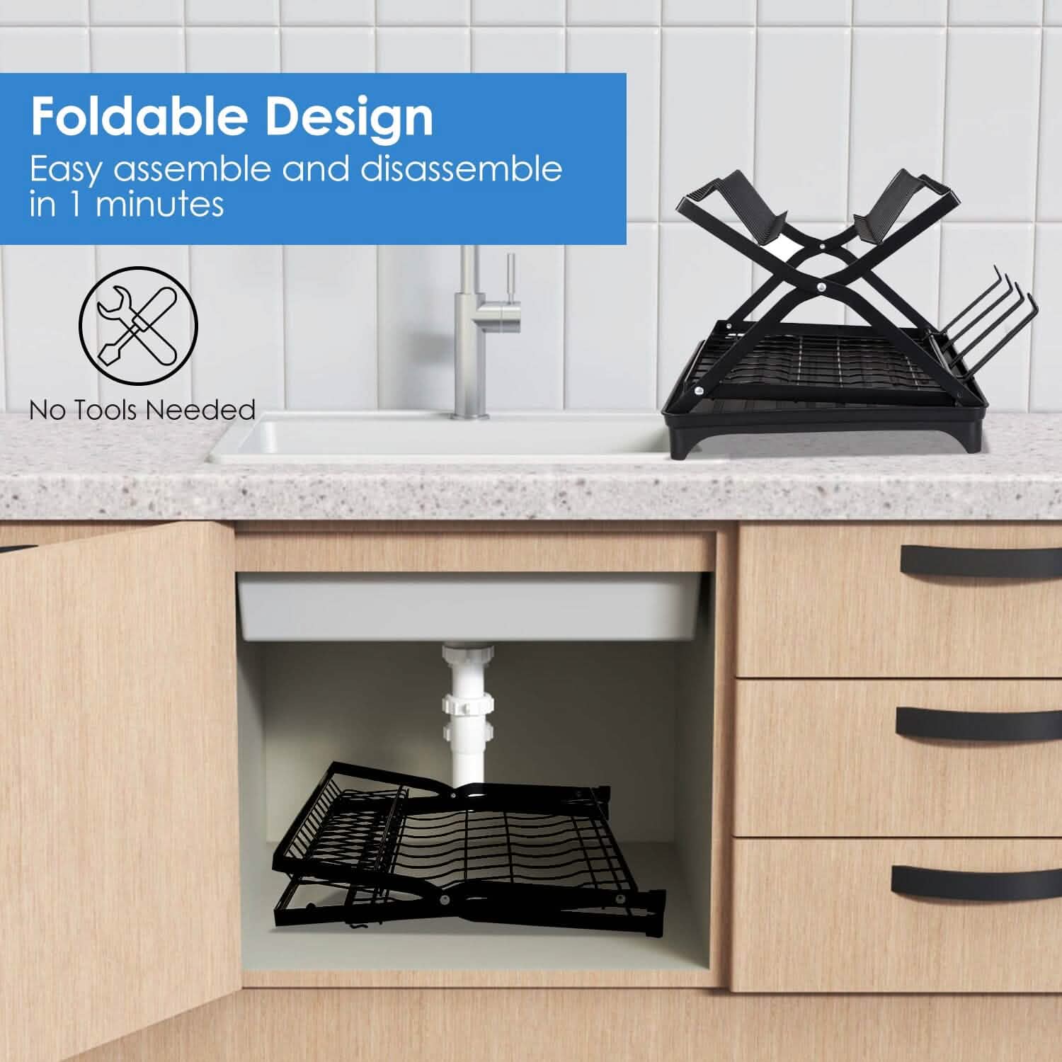 2-Tier Dish Drying Rack with Cup Holder and Drainboard DailySale