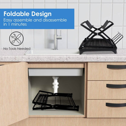 2-Tier Dish Drying Rack with Cup Holder and Drainboard DailySale