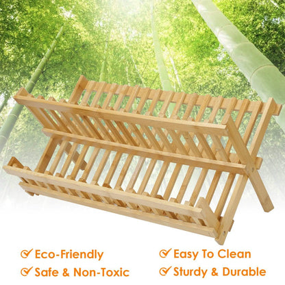 2-Tier Foldable Bamboo Dish Drying Rack DailySale