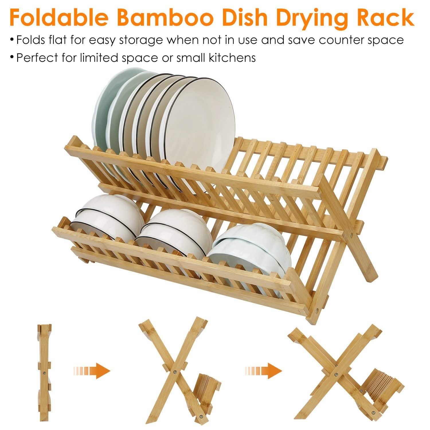 2-Tier Foldable Bamboo Dish Drying Rack DailySale
