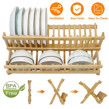 2-Tier Foldable Bamboo Dish Drying Rack DailySale