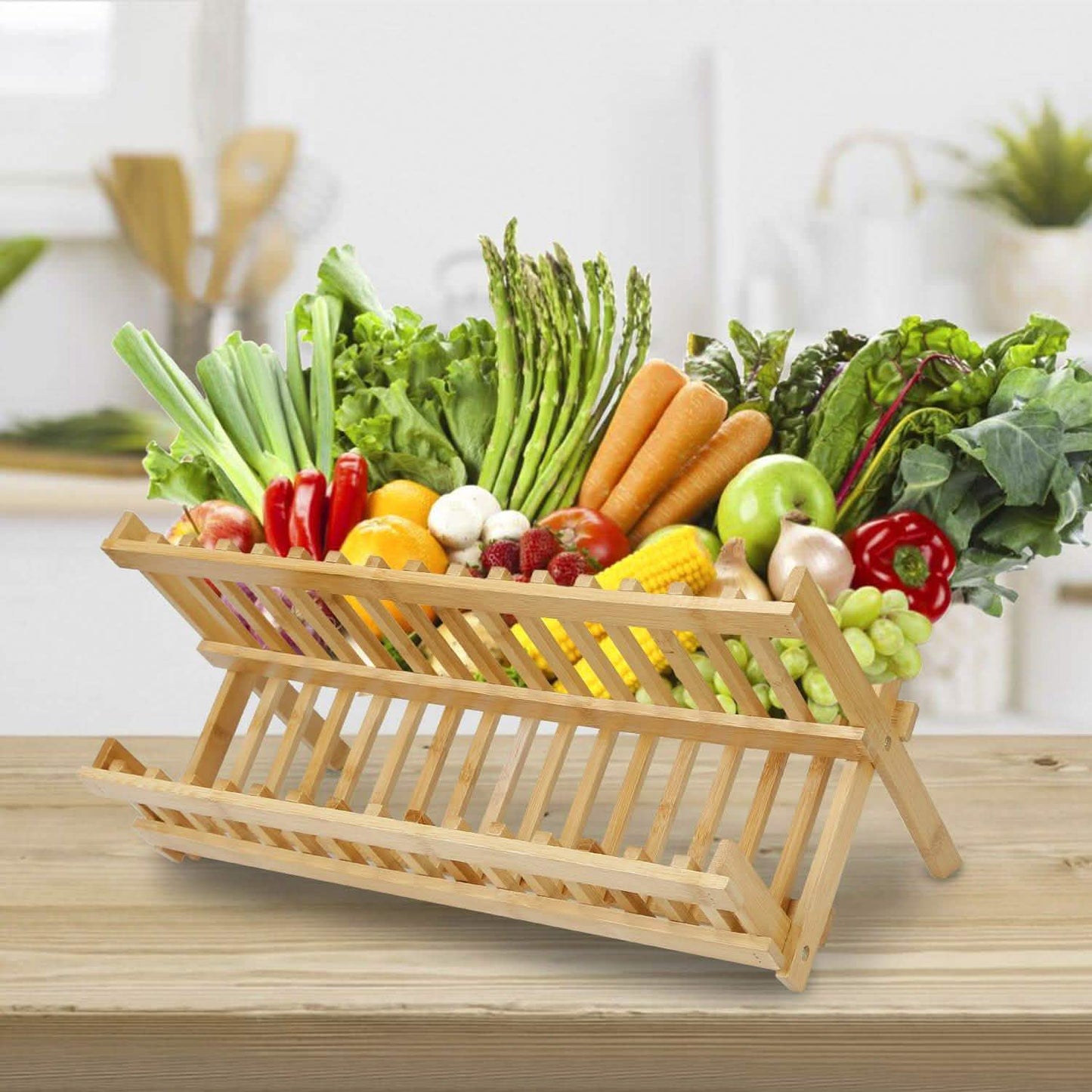 2-Tier Foldable Bamboo Dish Drying Rack DailySale