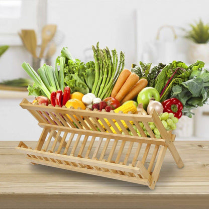 2-Tier Foldable Bamboo Dish Drying Rack DailySale
