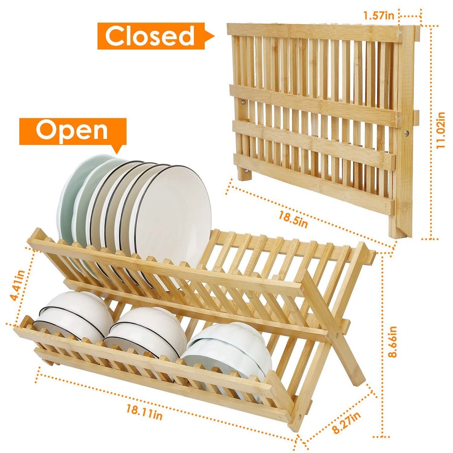 2-Tier Foldable Bamboo Dish Drying Rack DailySale