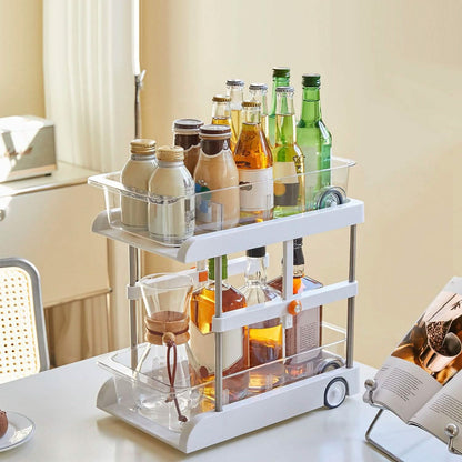 2-Tier Height Adjustable Under Sink Organizer with Flexible Wheels 2 Clear Trays DailySale