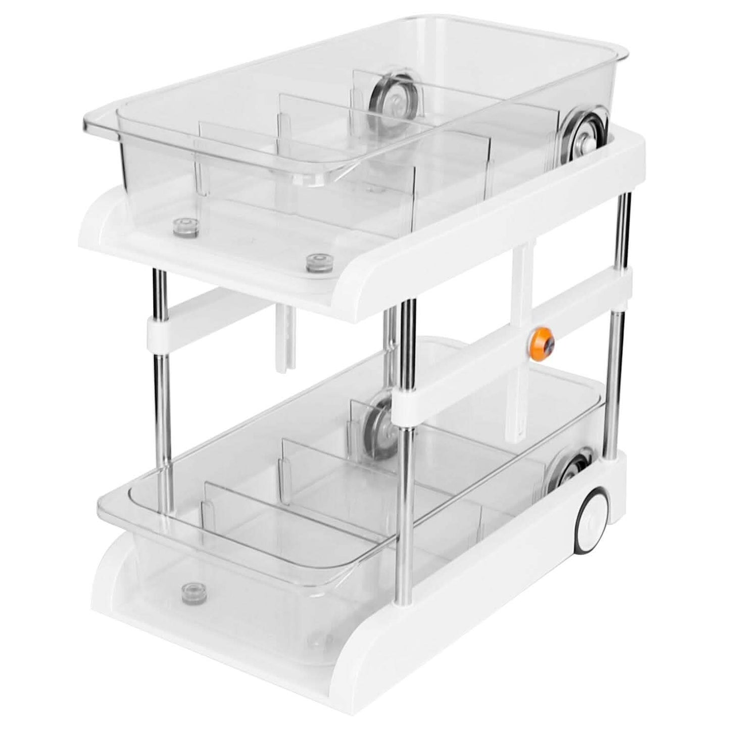 2-Tier Height Adjustable Under Sink Organizer with Flexible Wheels 2 Clear Trays DailySale