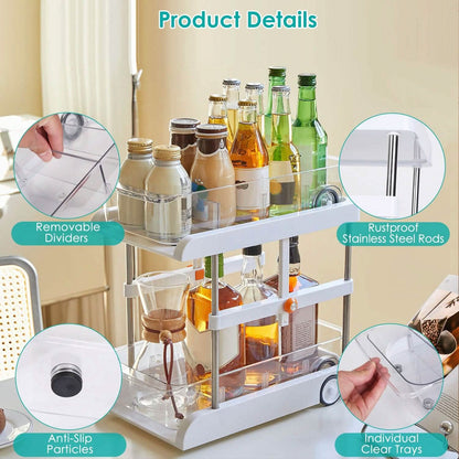 2-Tier Height Adjustable Under Sink Organizer with Flexible Wheels 2 Clear Trays DailySale
