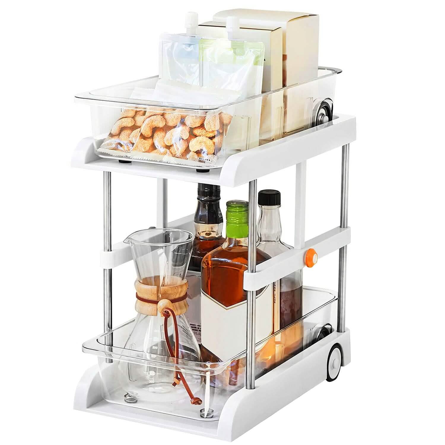 2-Tier Height Adjustable Under Sink Organizer with Flexible Wheels 2 Clear Trays DailySale