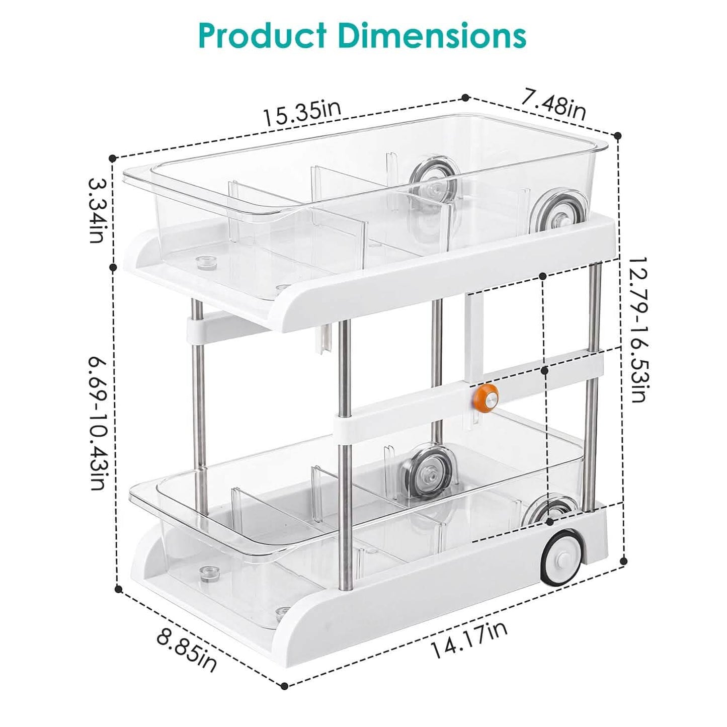 2-Tier Height Adjustable Under Sink Organizer with Flexible Wheels 2 Clear Trays DailySale