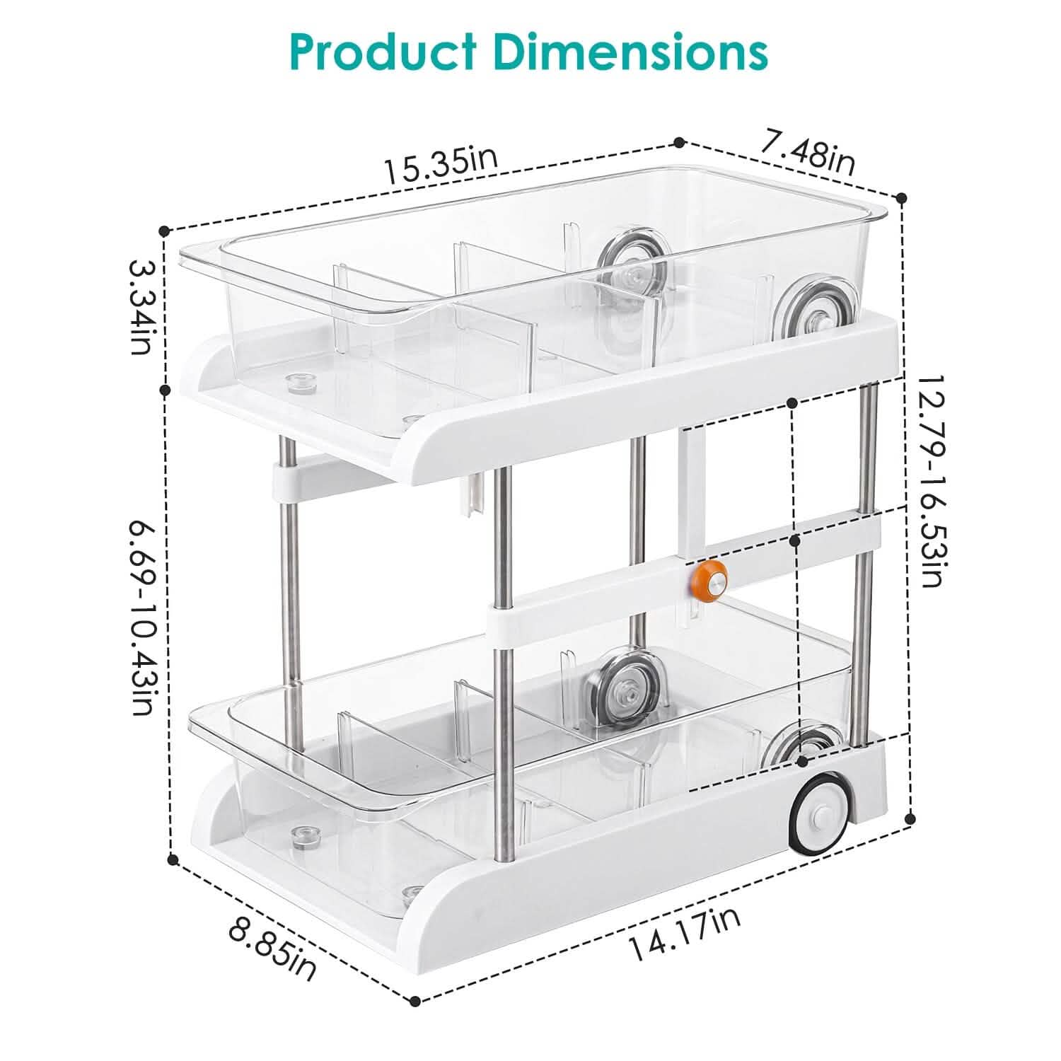 2-Tier Height Adjustable Under Sink Organizer with Flexible Wheels 2 Clear Trays DailySale
