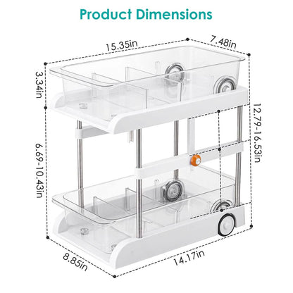 2-Tier Height Adjustable Under Sink Organizer with Flexible Wheels 2 Clear Trays DailySale