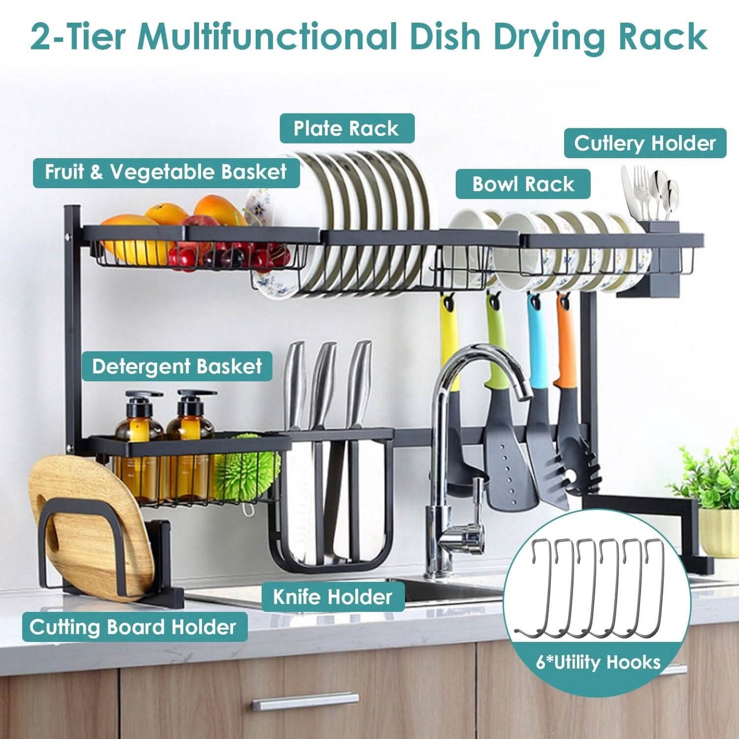 2-Tier Over the Sink Dish Drying Rack DailySale