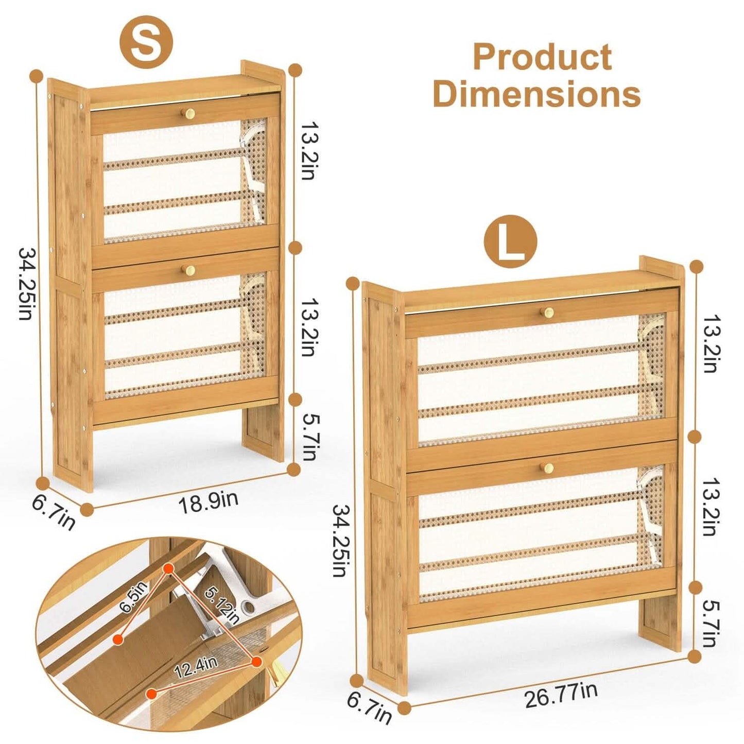2-Tier Shoe Cabinet with 2 Flip Drawers Slim Bamboo Rack Narrow Shoe Organizer DailySale