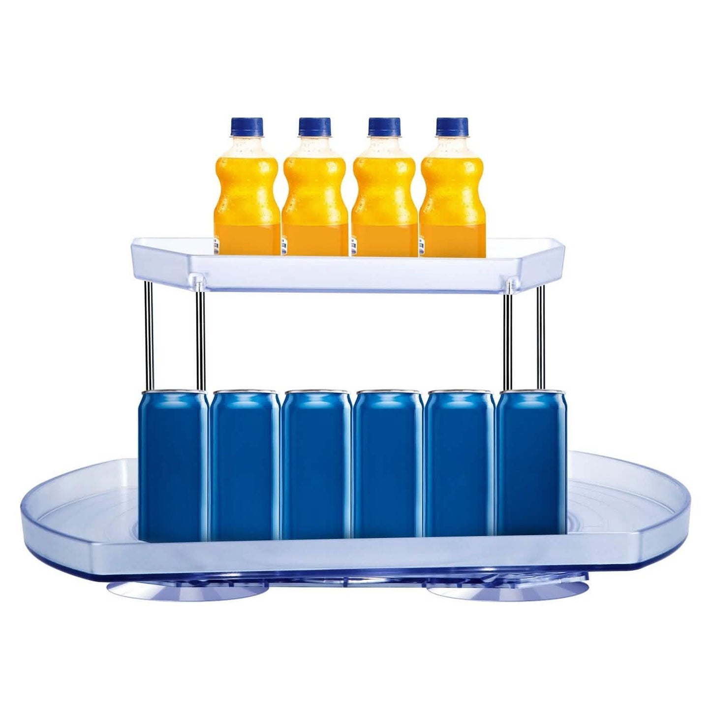 2-Tier Turntable Organizer Rectangular Refrigerator Spinner Storage Rack with 360° Rotatable Slide Rail DailySale
