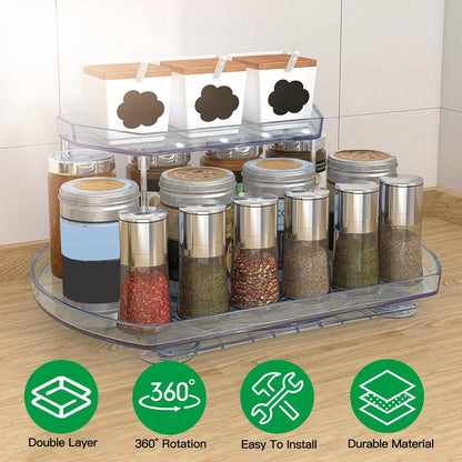2-Tier Turntable Organizer Rectangular Refrigerator Spinner Storage Rack with 360° Rotatable Slide Rail DailySale
