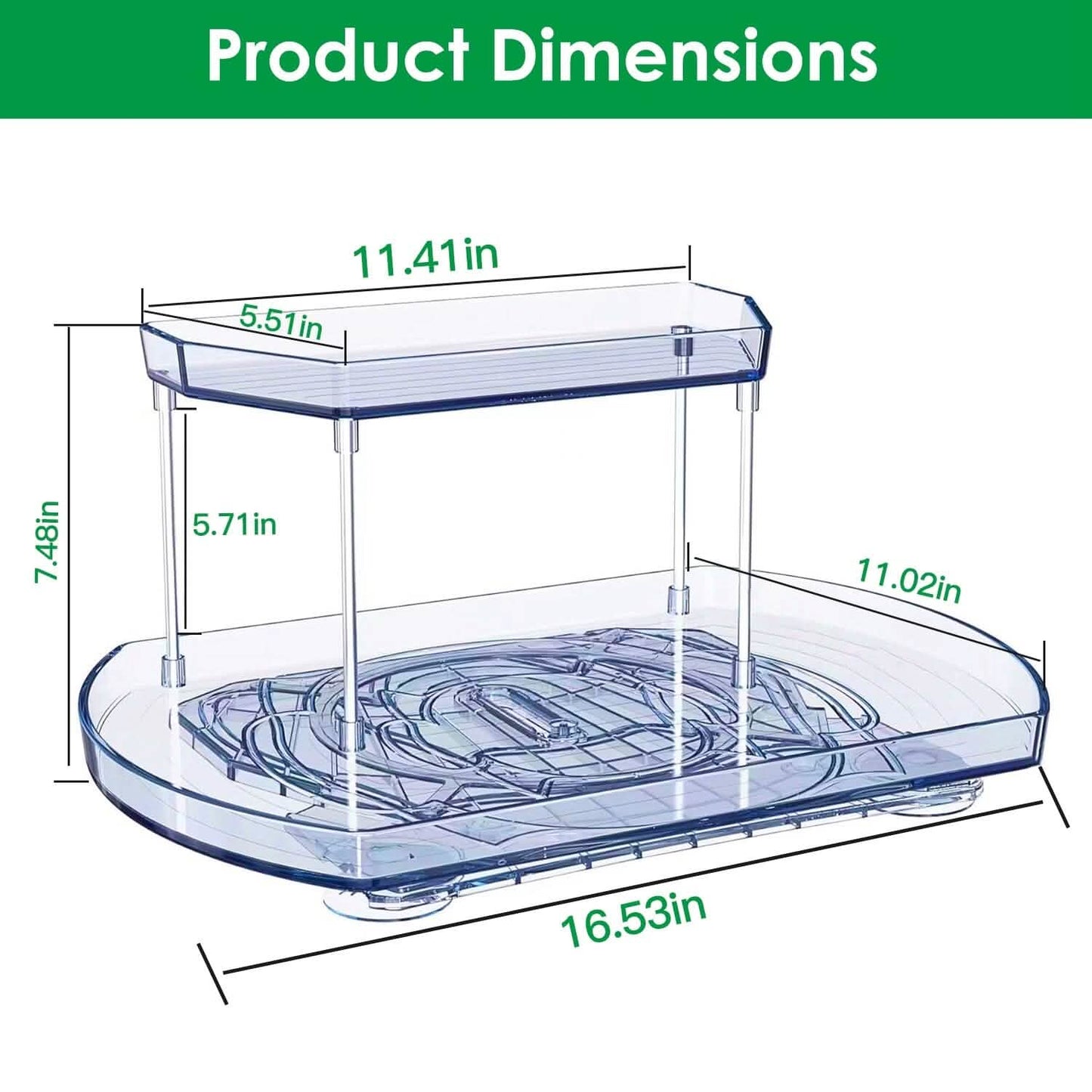 2-Tier Turntable Organizer Rectangular Refrigerator Spinner Storage Rack with 360° Rotatable Slide Rail DailySale