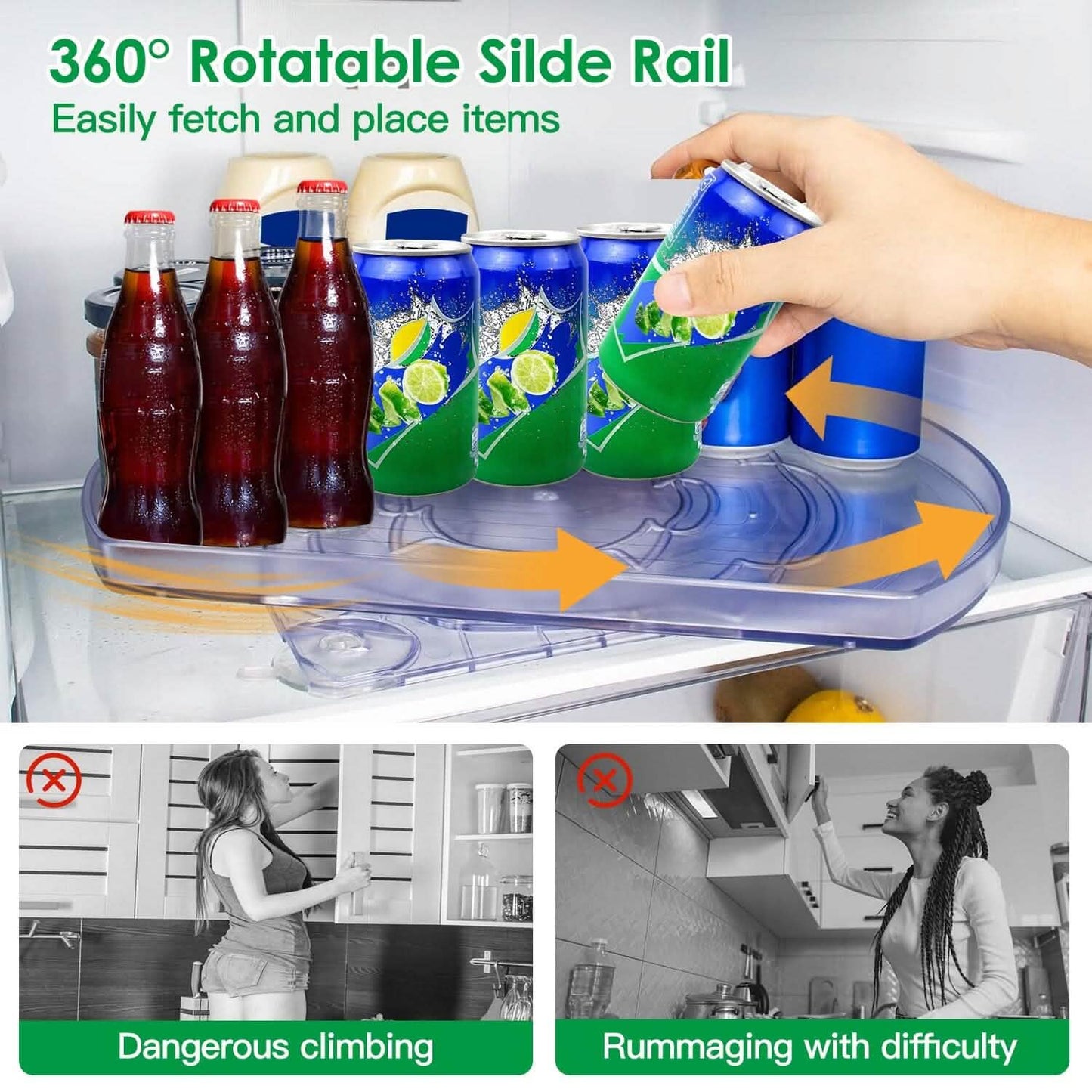 2-Tier Turntable Organizer Rectangular Refrigerator Spinner Storage Rack with 360° Rotatable Slide Rail DailySale