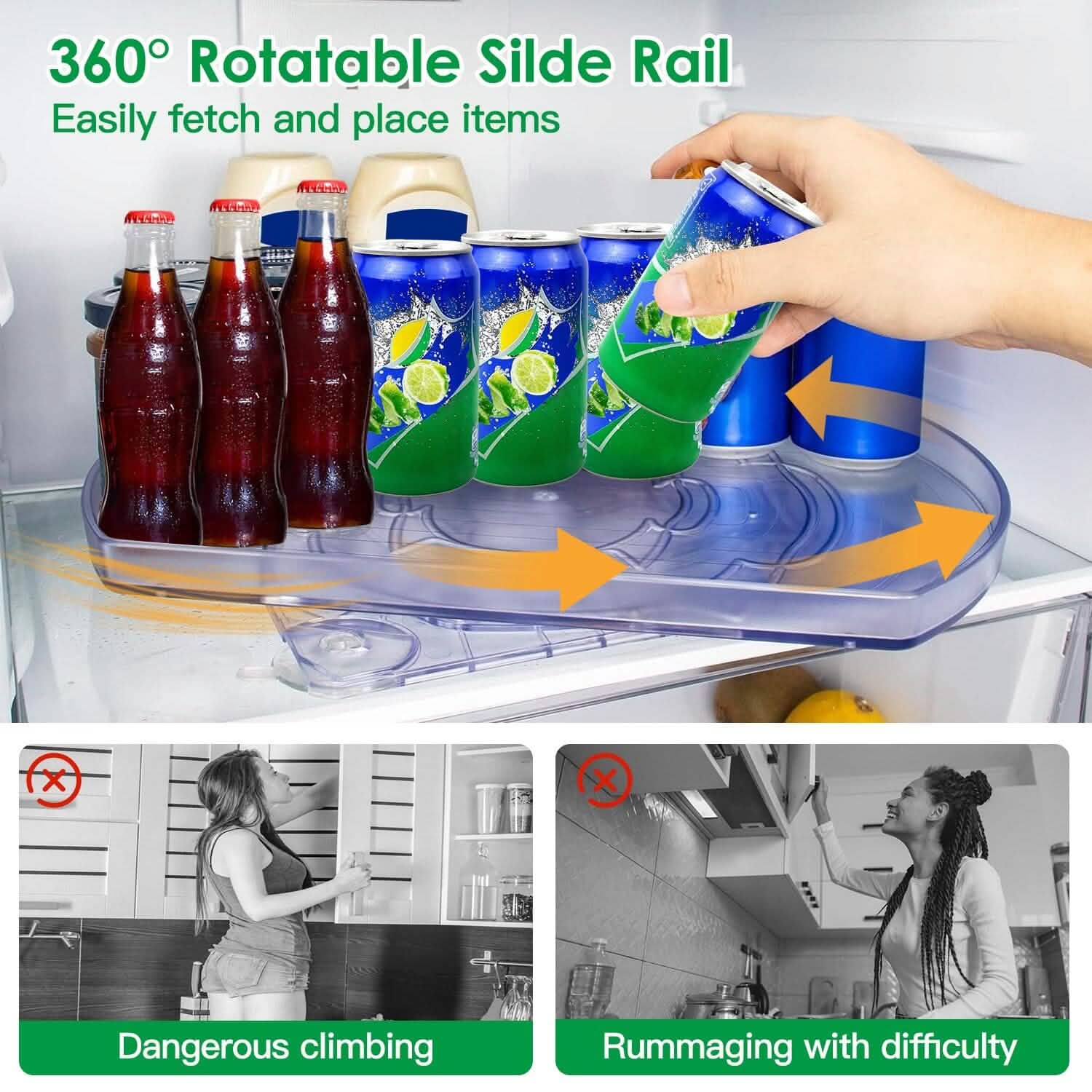 2-Tier Turntable Organizer Rectangular Refrigerator Spinner Storage Rack with 360° Rotatable Slide Rail DailySale