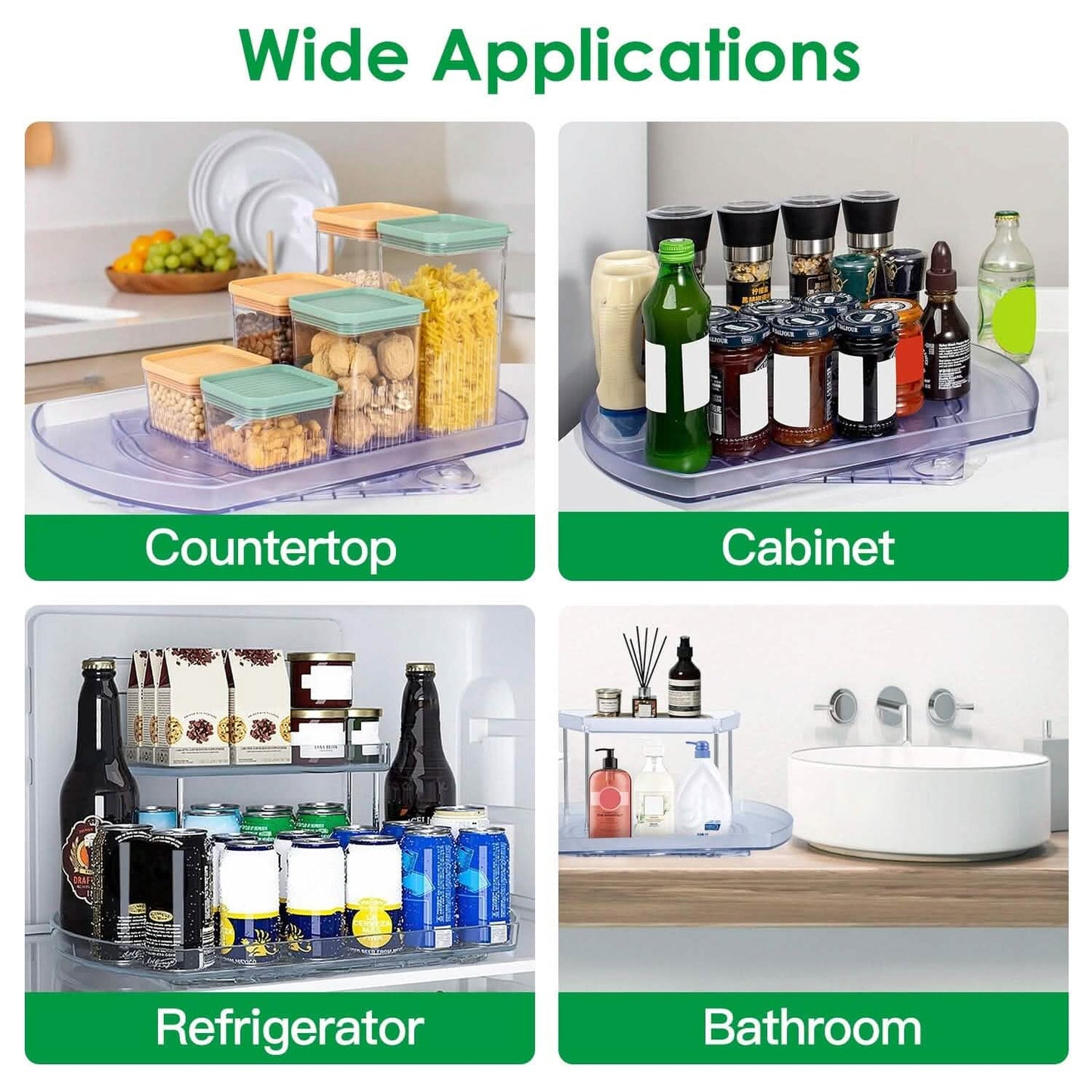 2-Tier Turntable Organizer Rectangular Refrigerator Spinner Storage Rack with 360° Rotatable Slide Rail DailySale