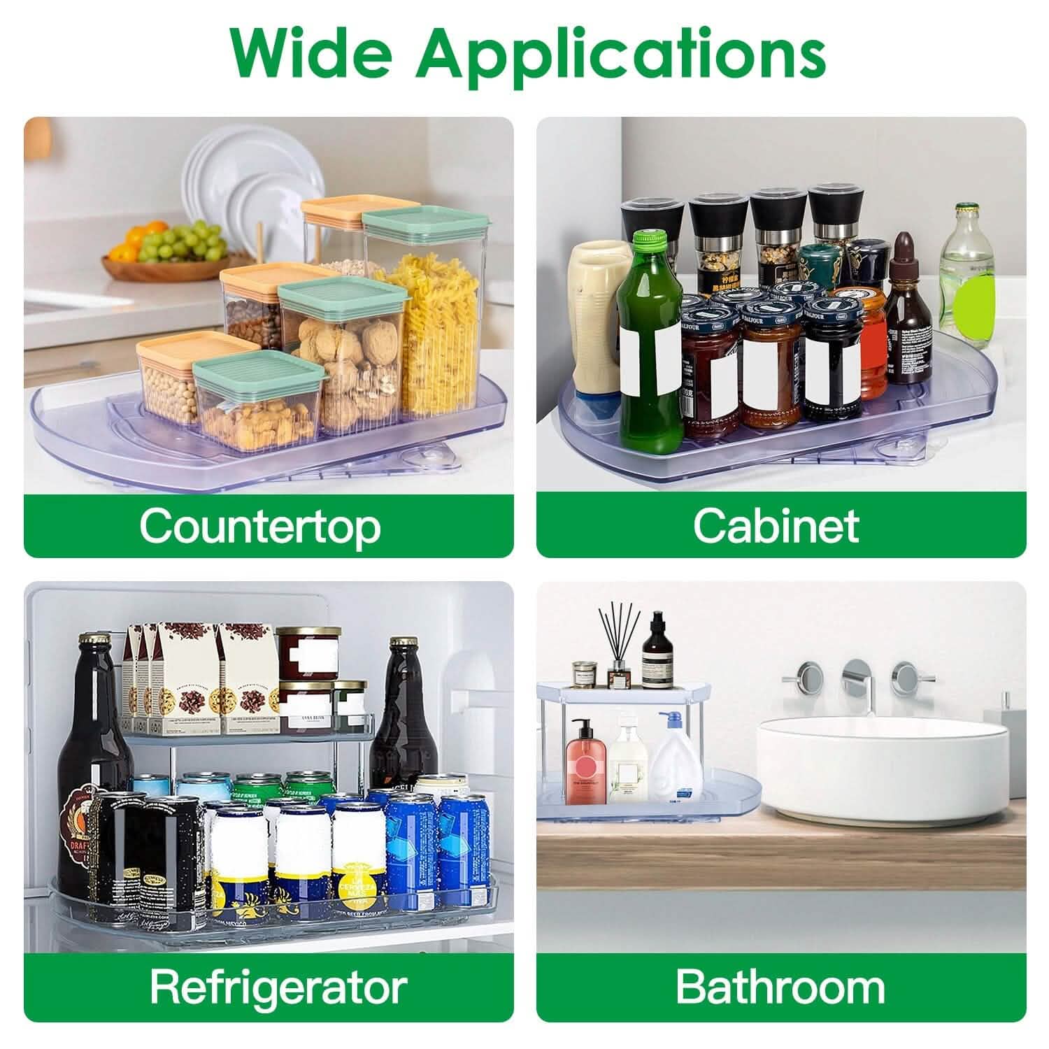 2-Tier Turntable Organizer Rectangular Refrigerator Spinner Storage Rack with 360° Rotatable Slide Rail DailySale