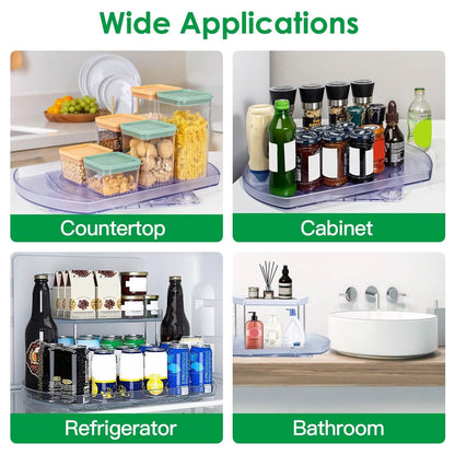 2-Tier Turntable Organizer Rectangular Refrigerator Spinner Storage Rack with 360° Rotatable Slide Rail DailySale
