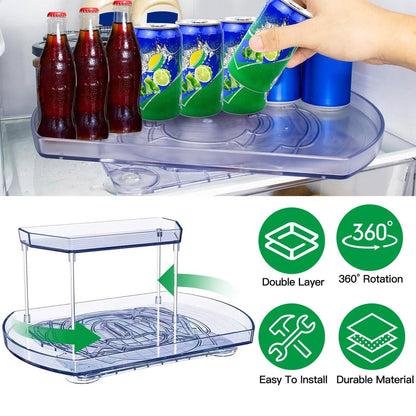 2-Tier Turntable Organizer Rectangular Refrigerator Spinner Storage Rack with 360° Rotatable Slide Rail DailySale