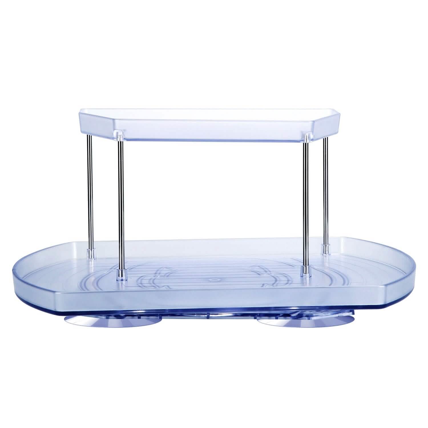 2-Tier Turntable Organizer Rectangular Refrigerator Spinner Storage Rack with 360° Rotatable Slide Rail DailySale