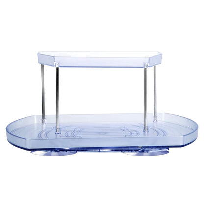 2-Tier Turntable Organizer Rectangular Refrigerator Spinner Storage Rack with 360° Rotatable Slide Rail DailySale