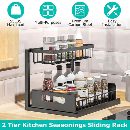 2-Tier Under Sink Organizer Pull Out Basket Storage DailySale