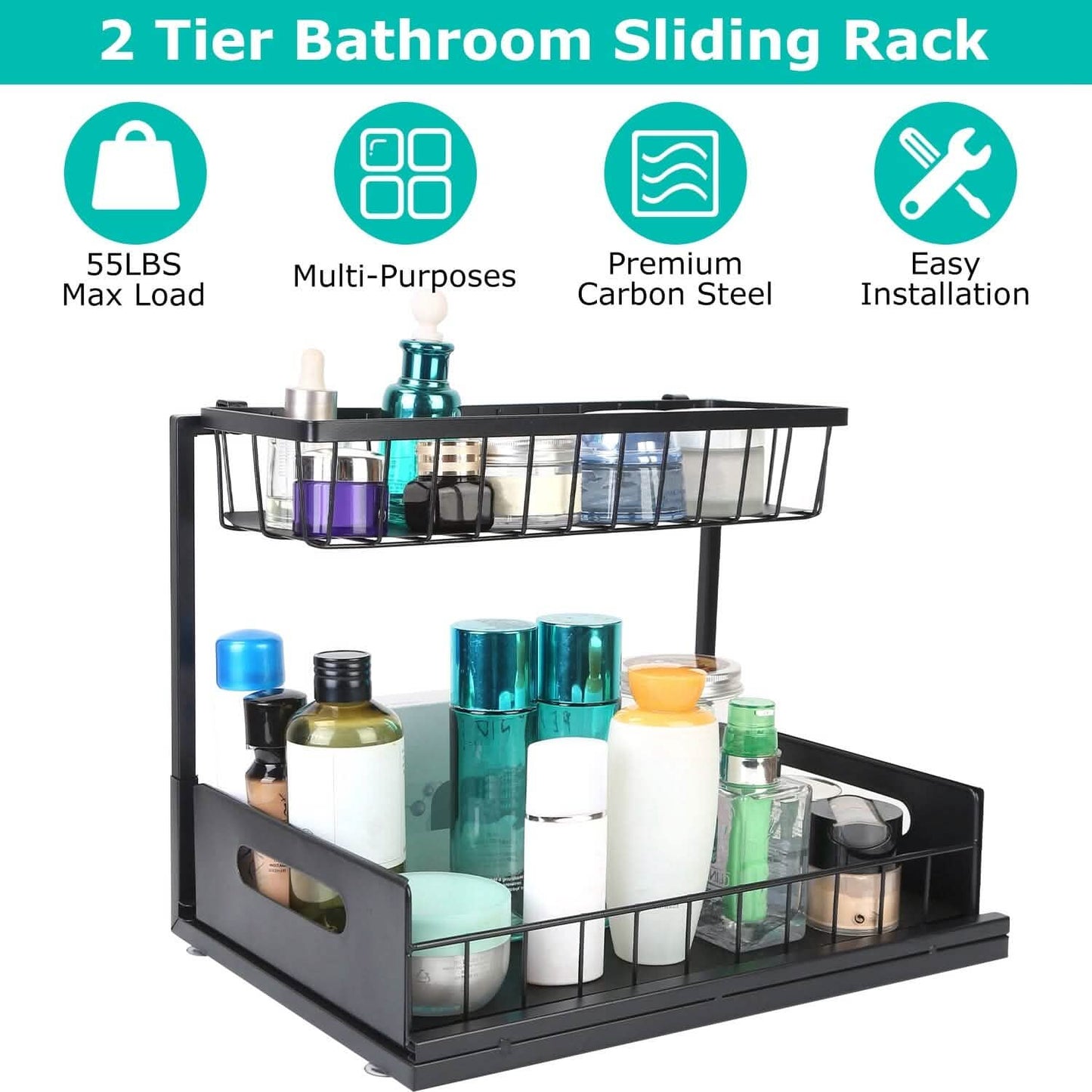 2-Tier Under Sink Organizer Pull Out Basket Storage DailySale