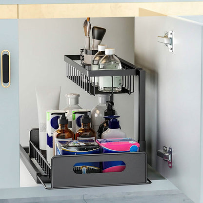 2-Tier Under Sink Organizer Pull Out Basket Storage DailySale