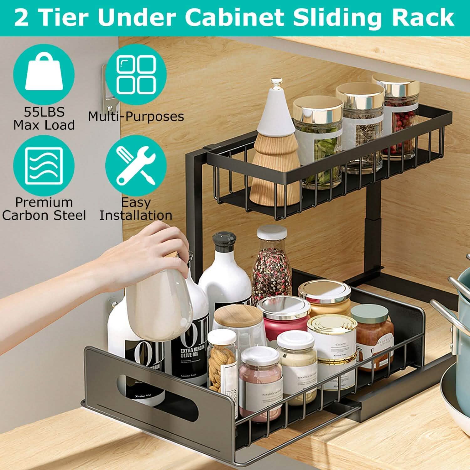 2-Tier Under Sink Organizer Pull Out Basket Storage DailySale
