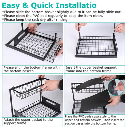 2-Tier Under Sink Organizer Pull Out Basket Storage DailySale