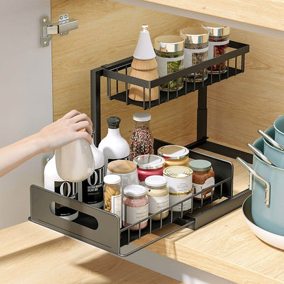 2-Tier Under Sink Organizer Pull Out Basket Storage DailySale